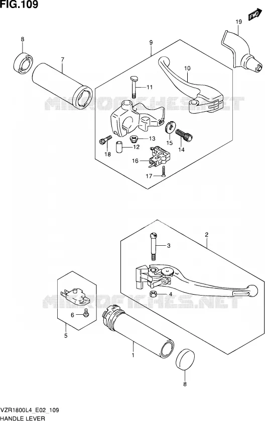 HANDGRIPS - LEVERS (VZR1800ZL4 E02) Suzuki MOTO 1800 INTRUDER 2014  VZR1800ZUF L4 (E19)